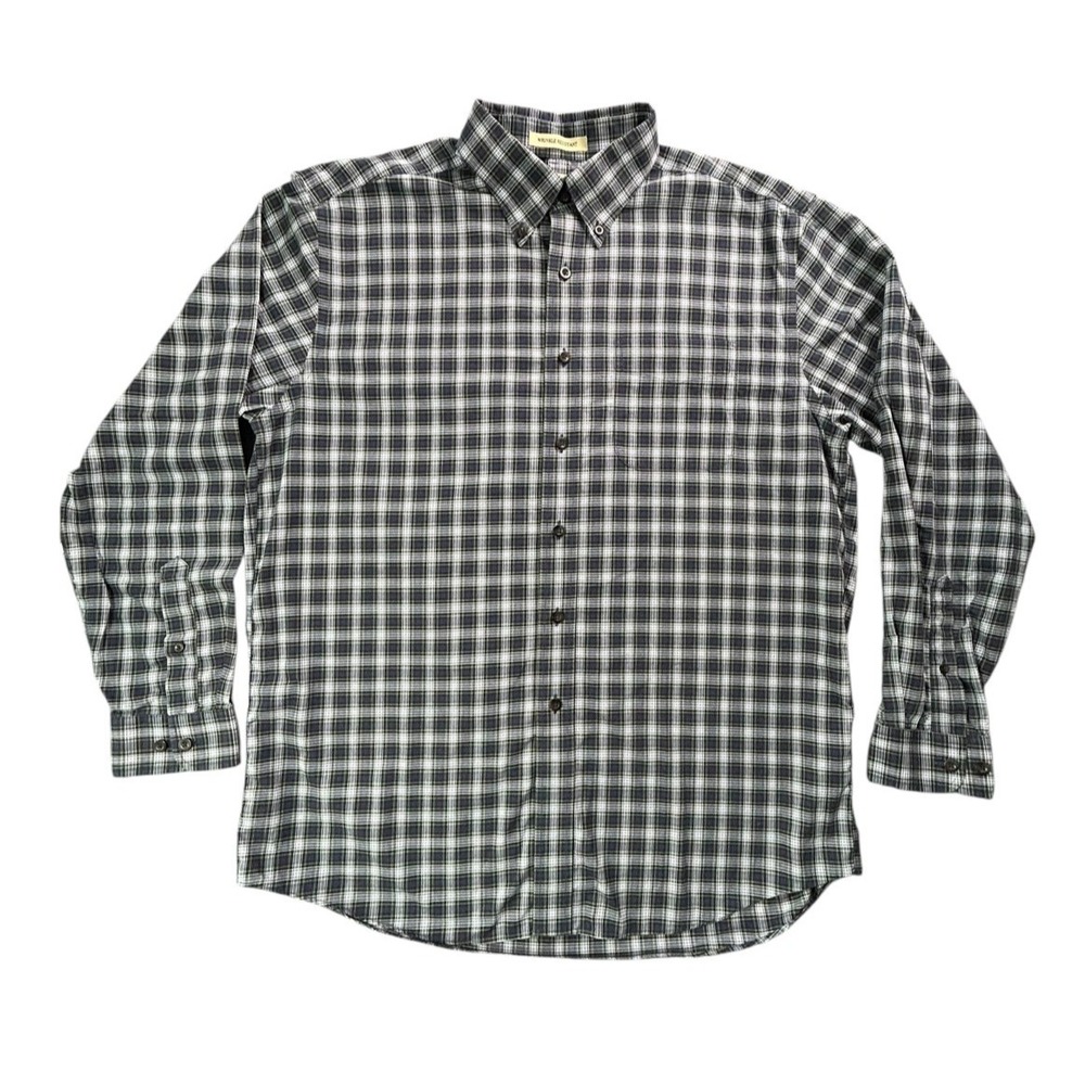 LL Bean L/S Wrinkle Resistant Button Down Mens Size L Green Blue White Check